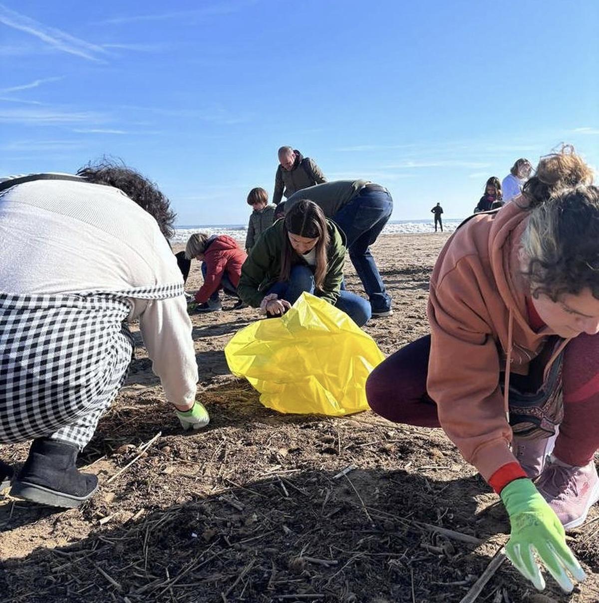 Voluntarios inmersos en las labores de limpieza manual.