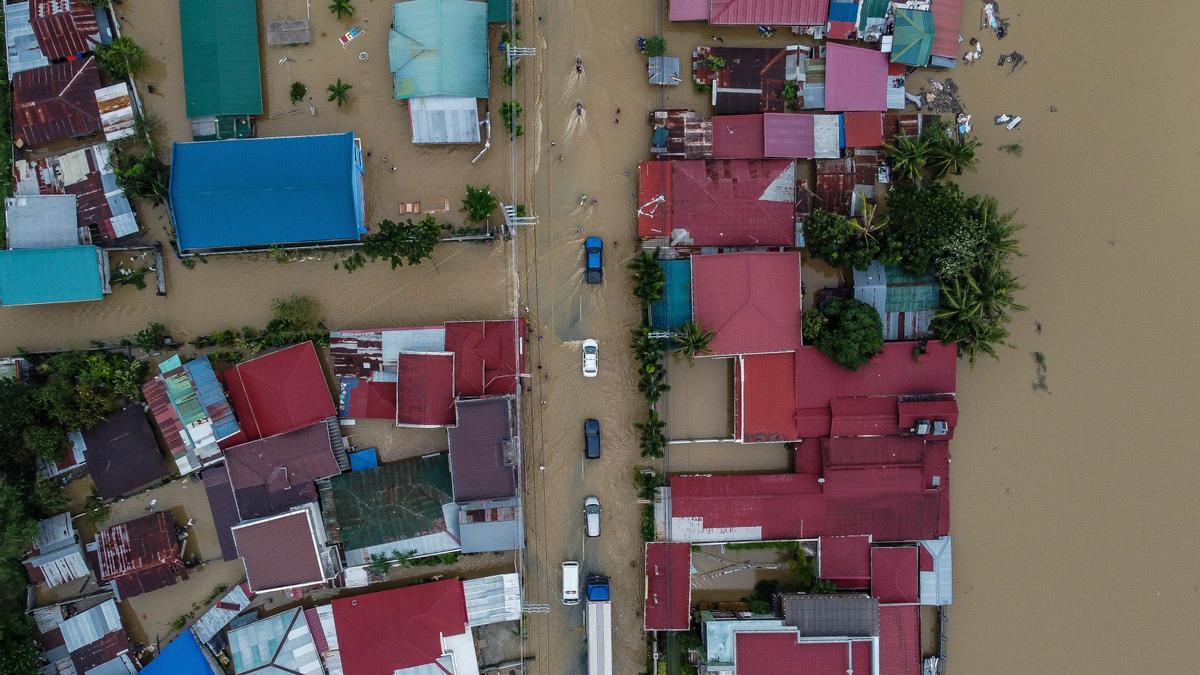 Archivo - Imagen aérea de inundaciones en Filipinas.