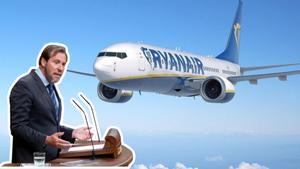 Combo del ministro ÓScar Puente y un avión de Ryanair.