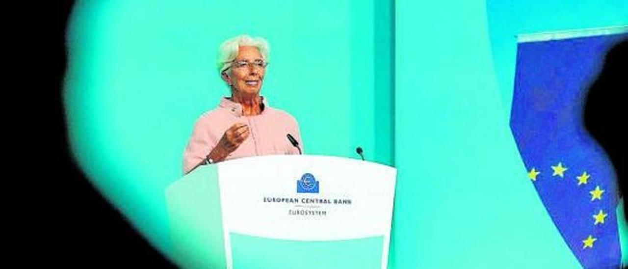 La presidenta del BCE Christine Lagarde en la rueda de prensa posterior al Consejo de Gobierno.