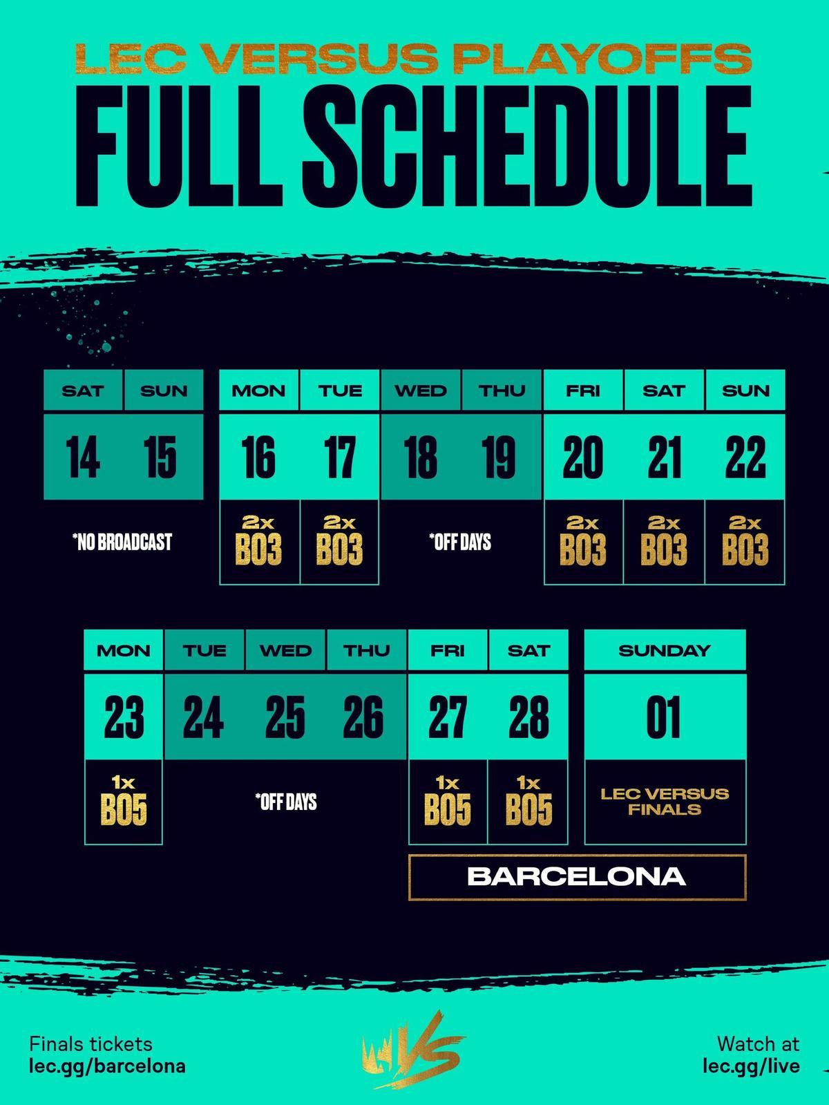 Calendario completo de los playoffs del LEC Versus
