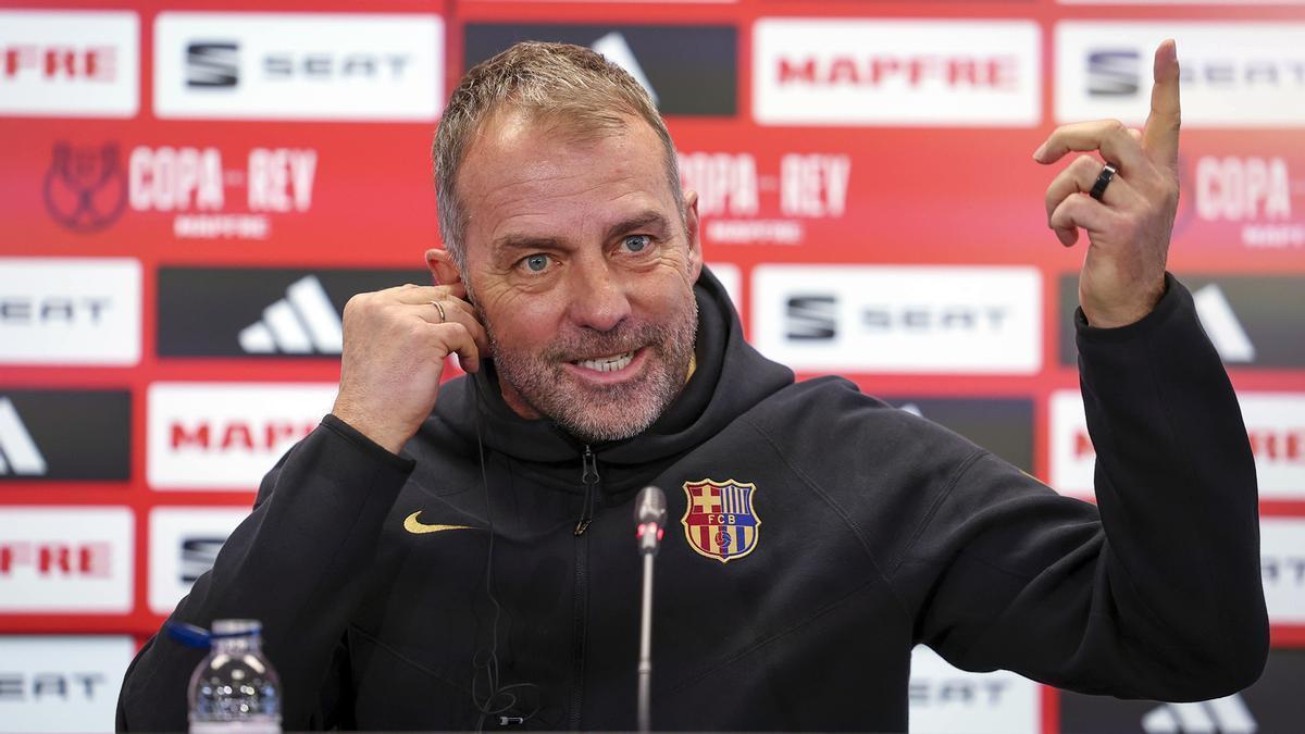 Hansi Flick, en la rueda de prensa previa al duelo copero con el Valencia en Mestalla.
