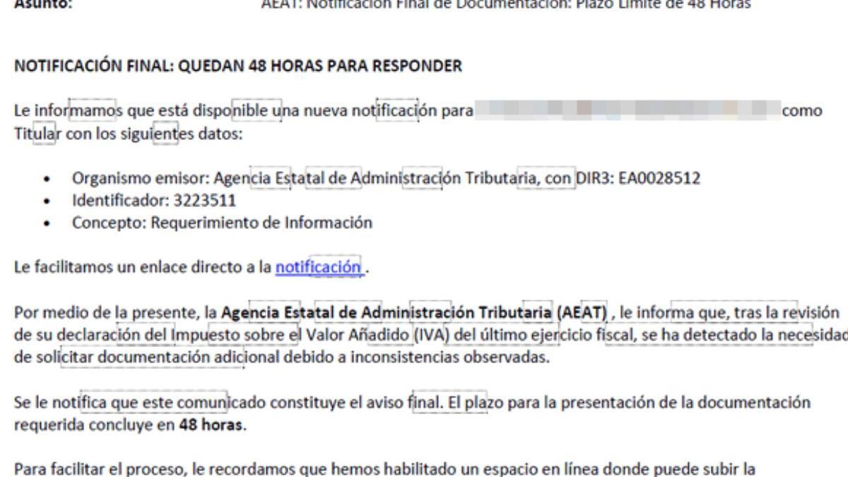 Aviso urgente de Hacienda cuidado si te llega esta notificación