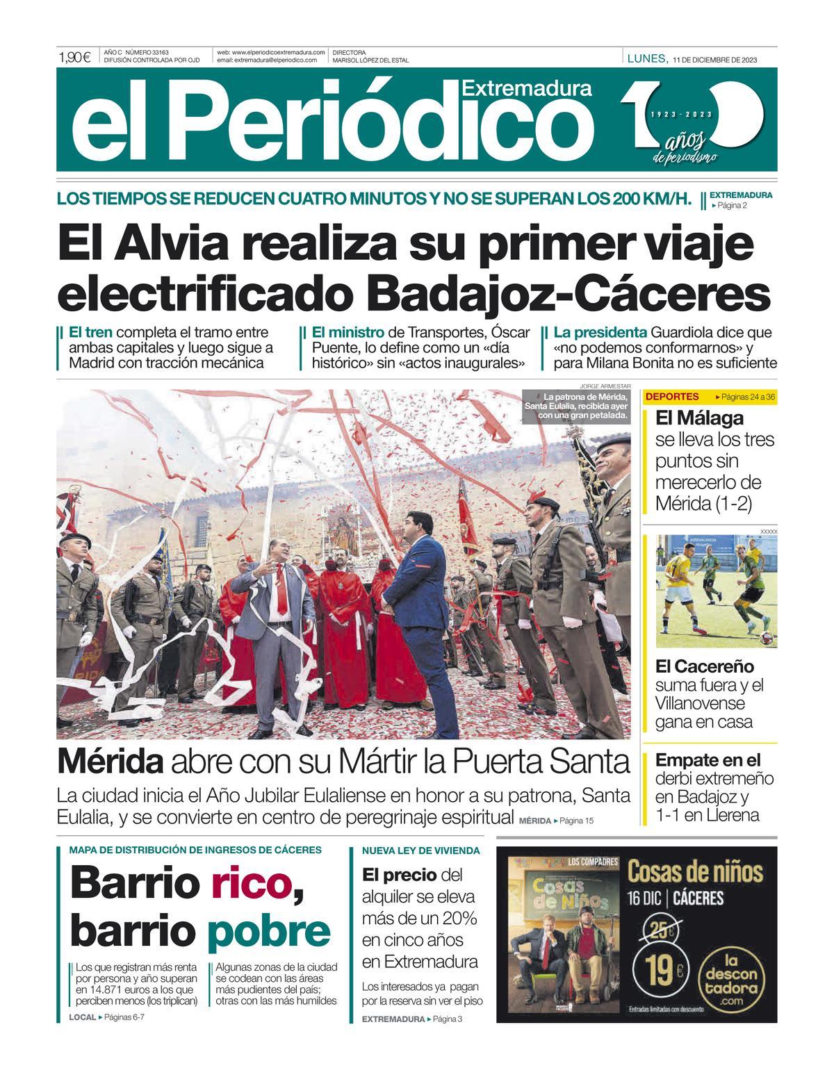 Consulta la portada correspondiente al día 11 de diciembre de 2023