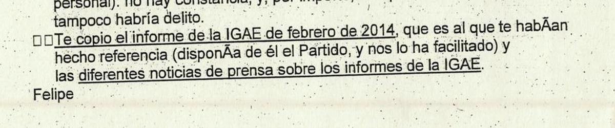 Extracto de un correo electrónico secreto del caso Montoro
