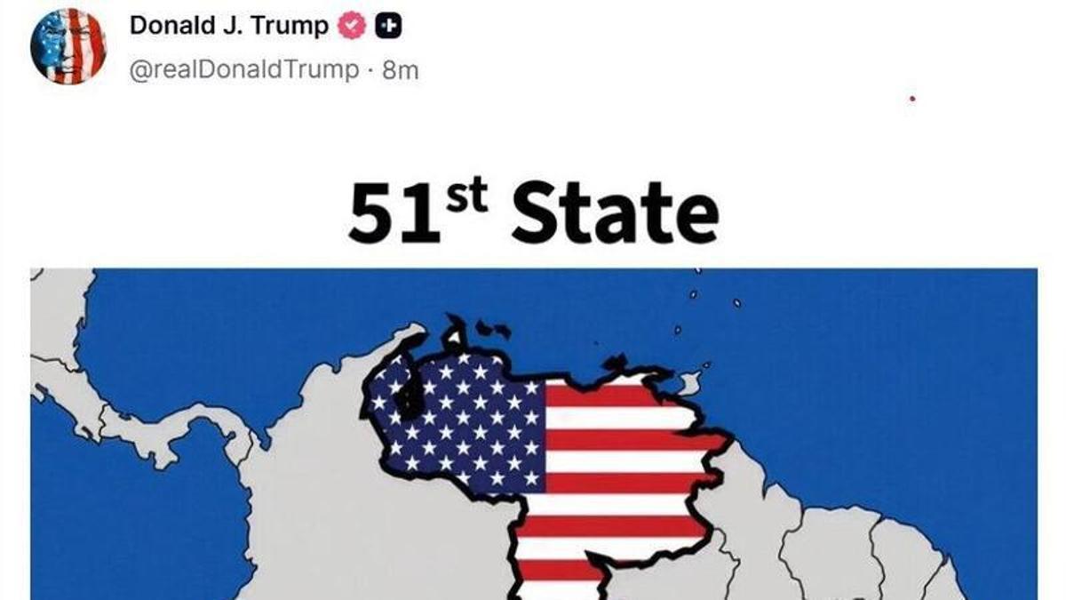 TRUMP VENEZUELA | El presidente de EEUU publica en ‘Truth Social’ un mapa de Venezuela como el estado número 51