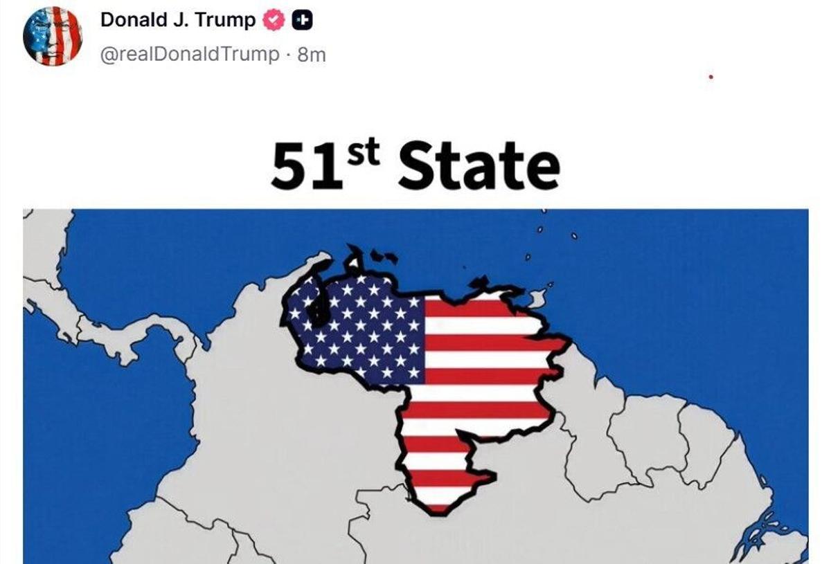 Trump publica a 'Truth Social' un mapa de Veneçuela com l'estat número  51