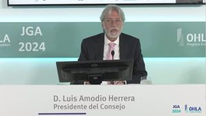 El presidente de OHLA, Luis Amodio, en la junta general de accionistas de OHLA de 2024.
