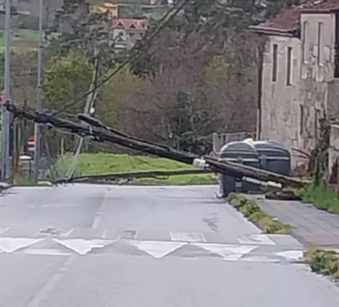 La caída del tendido telefónico corta un vial todo el día en Peitieiros