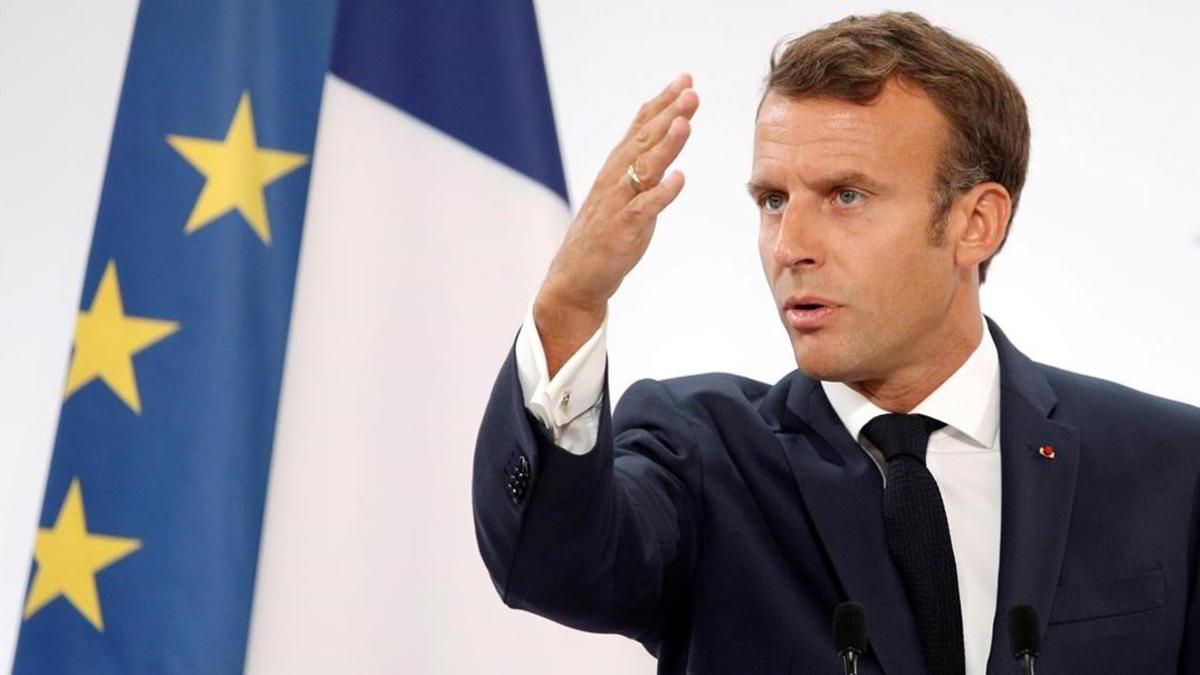 El presidente francés, Emmanuel Macron, durante un discurso en el Elíseo, el pasado agosto.