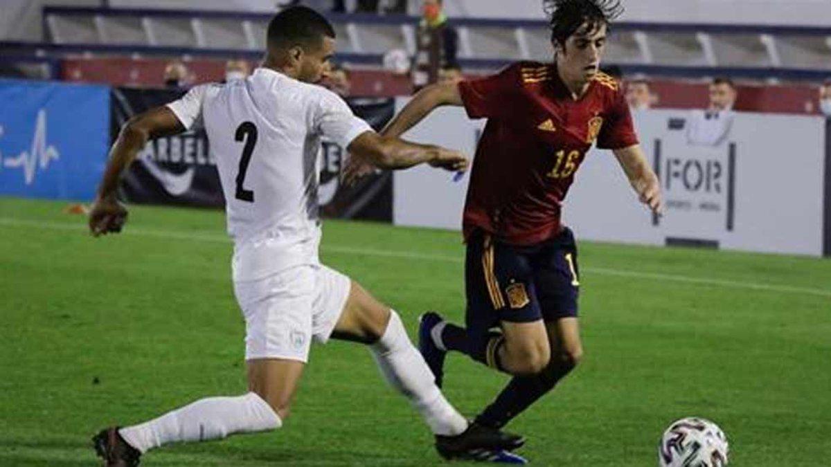 Bryan Gil, en una acción del España-Israel sub-21 celebrado este martes en el Estadio Municipal Antonio Lorenzo Cuevas de Marbella