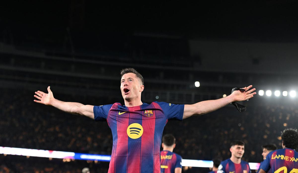 Lewandowski celebra uno de los dos goles que endosó al Newcastle en los octavos de la Champions.