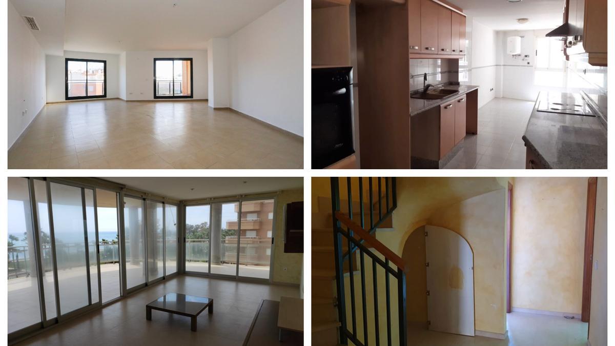 Imagen de cuatro de los pisos en venta embargados por los bancos con mayor precio en la provincia de Castellón.