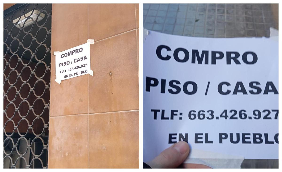 Mensajes de "compro piso / casa" repartidos de forma reciente por Ontinyent.