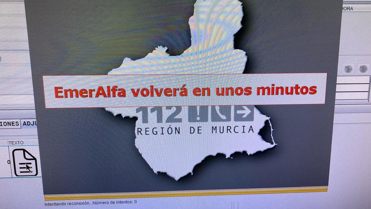 Ordenador del 112 en el que se muestra el sistema caído.