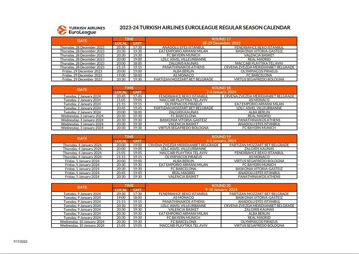 2023-24 TURKISH AIRLINES EUROLEAGUE REGULAR SEASON CALENDAR - Pg 5