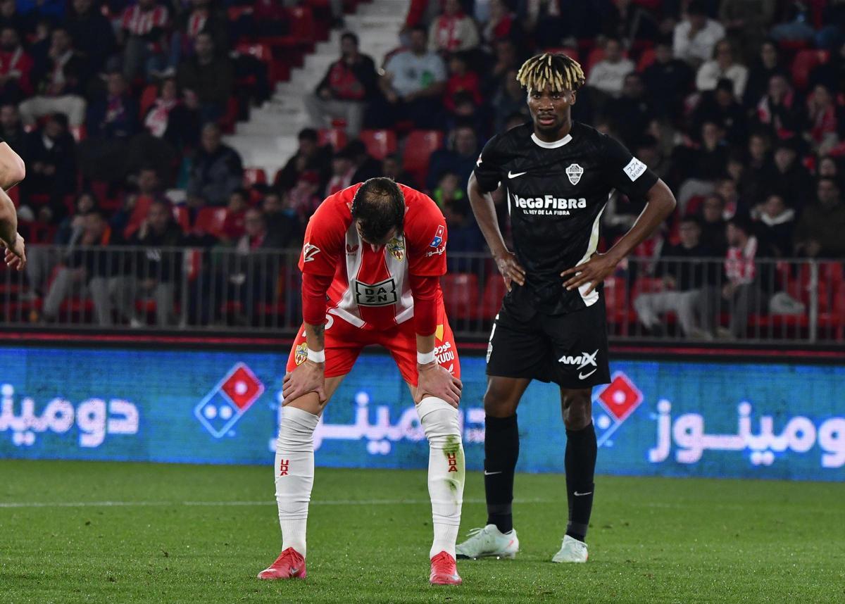John Chetauya, during the match against Almería