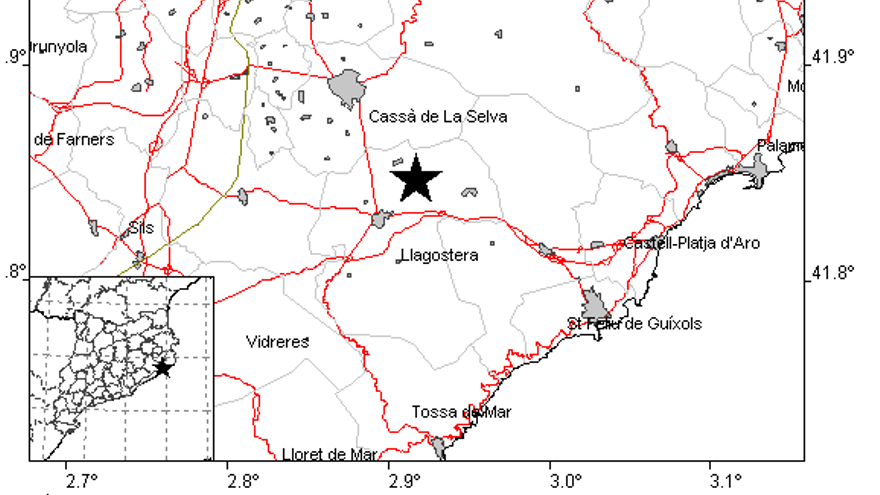 Registren un terratrèmol de 3,3 graus amb epicentre a Cassà de la Selva