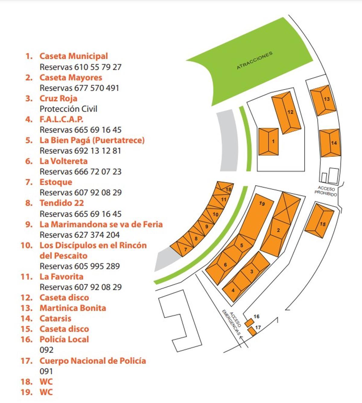 Plano con la distribución de las casetas en la feria pasada.