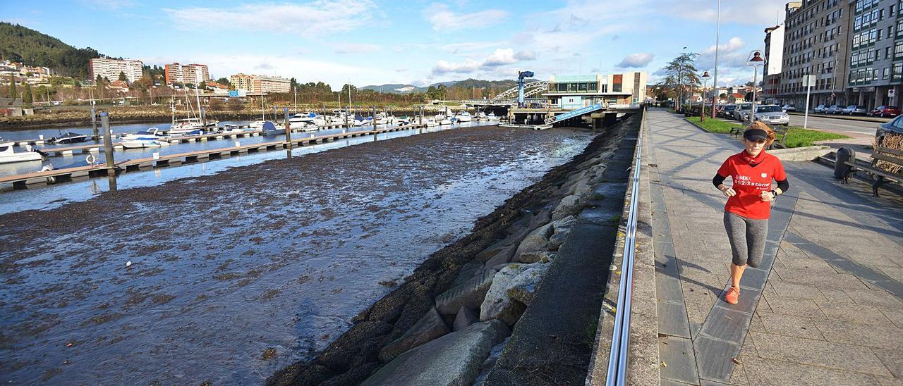 Depósitos de lodos acumulados en el río Lérez a la altura del Club Náutico. |   // GUSTAVO SANTOS