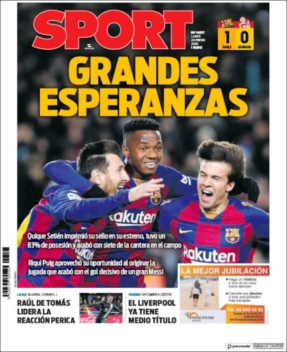 Portada SPORT lunes 20 enero 2020