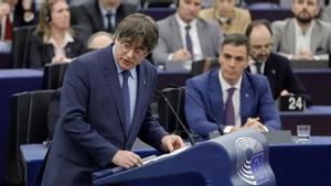 Carles Puigdemont interviene en el pleno del Parlamento Europeo para revisar la presidencia española del Consejo de la UE.