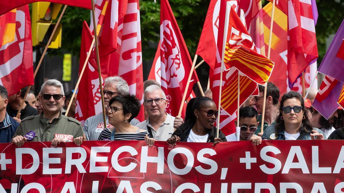 Detalle de la manifestación celebrada este 1 de mayo en Zaragoza.
