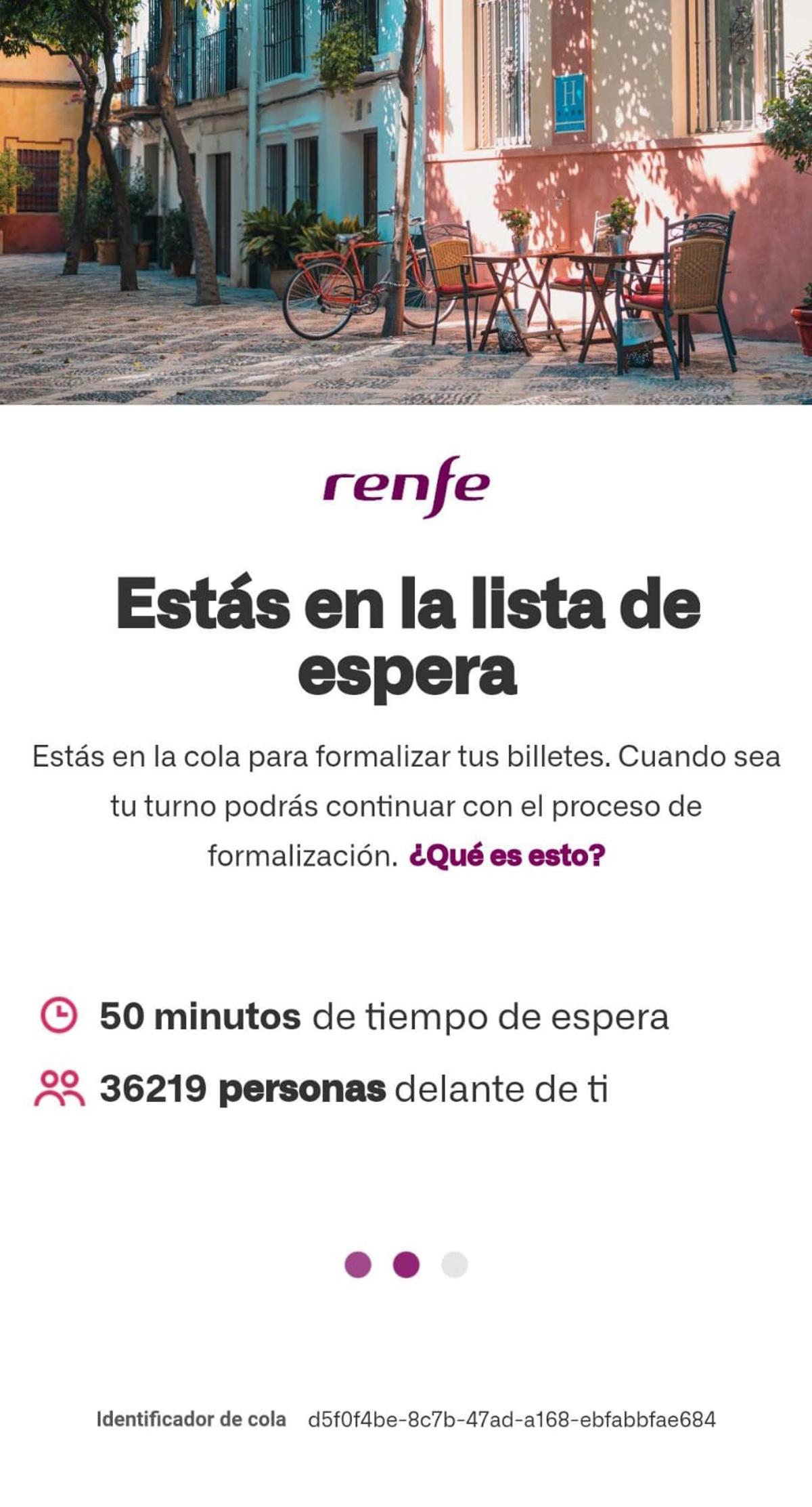 Cola virtual de la web de Renfe tras la apertura de venta de billetes