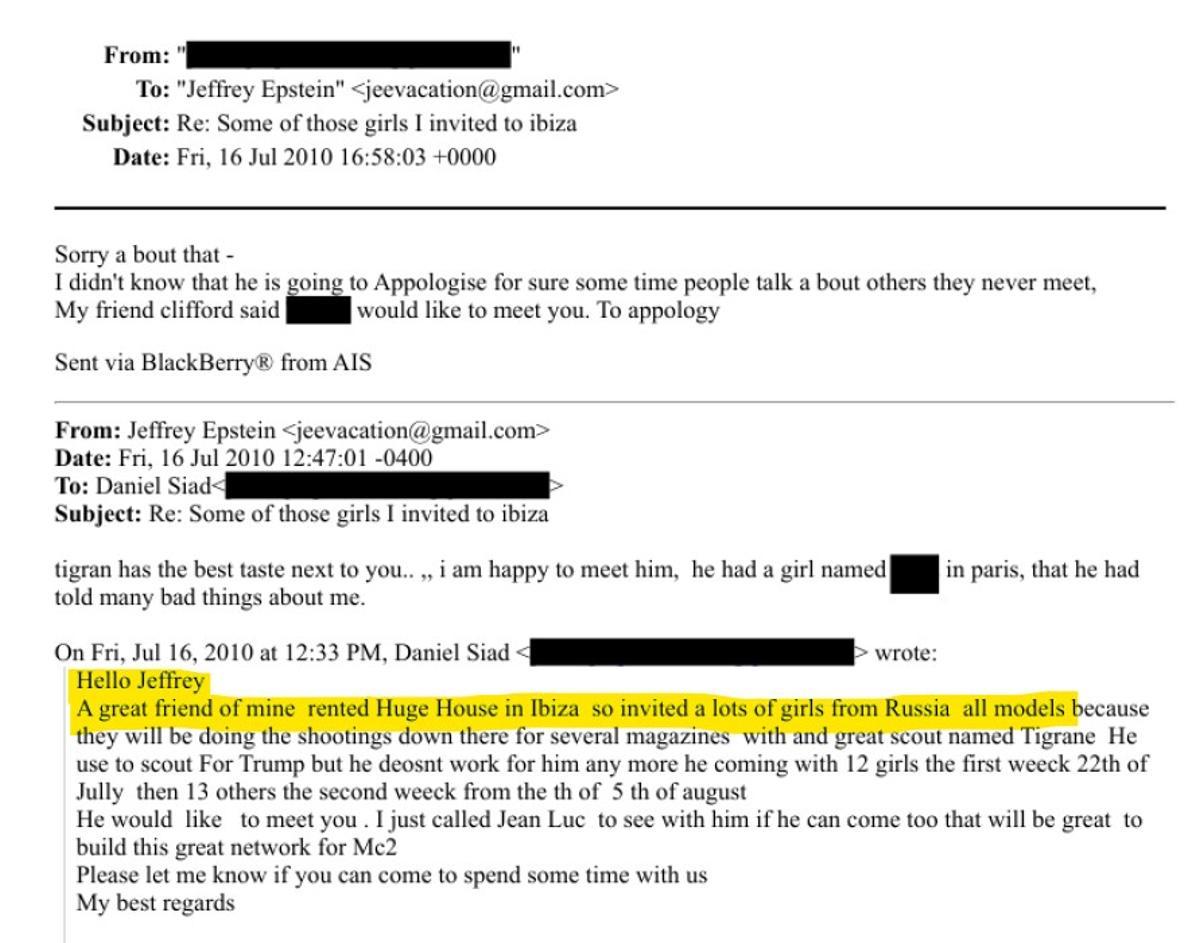 Correo dirigido a Epstein