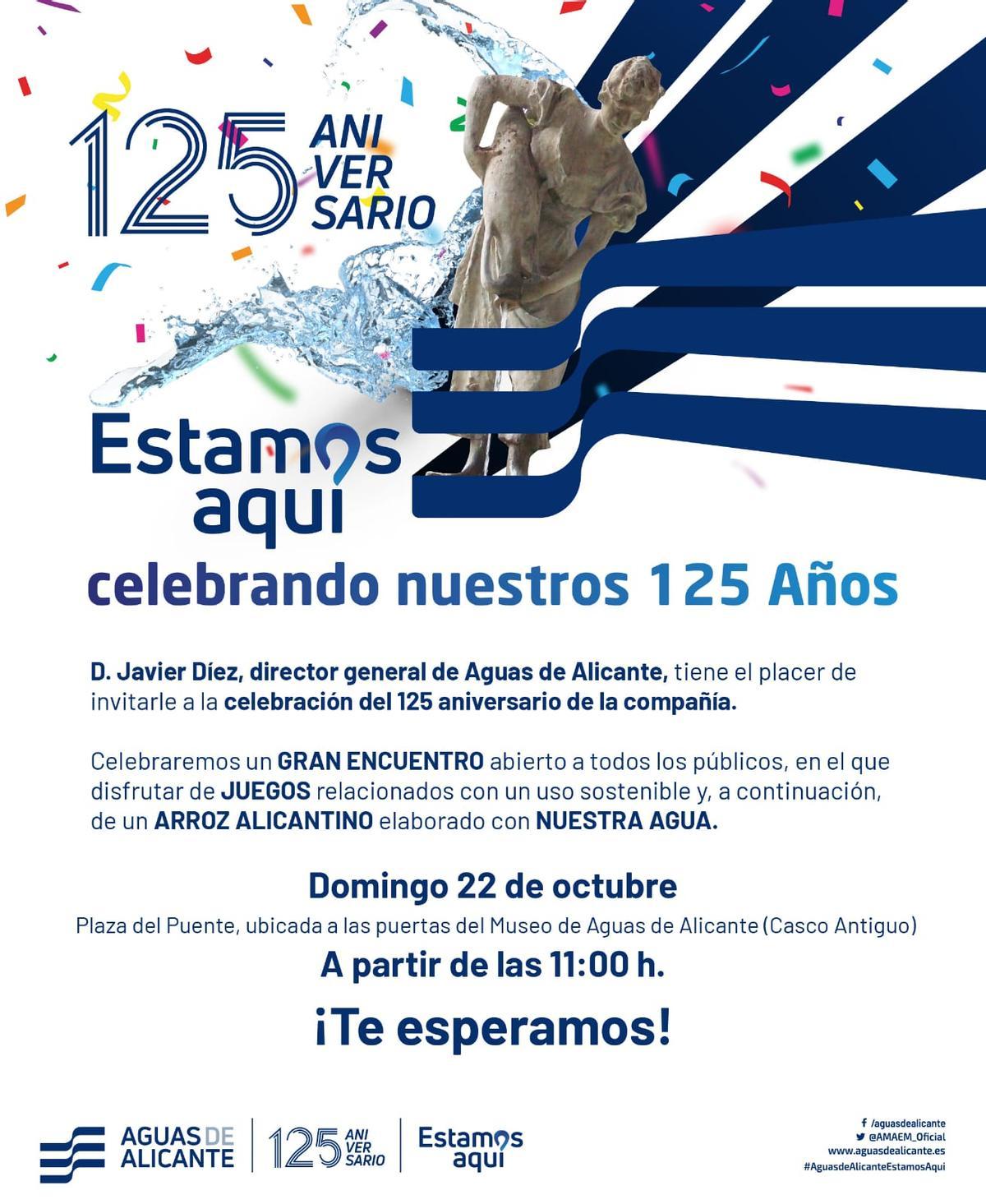 Cartel del 125 aniversario de Aguas de Alicante.