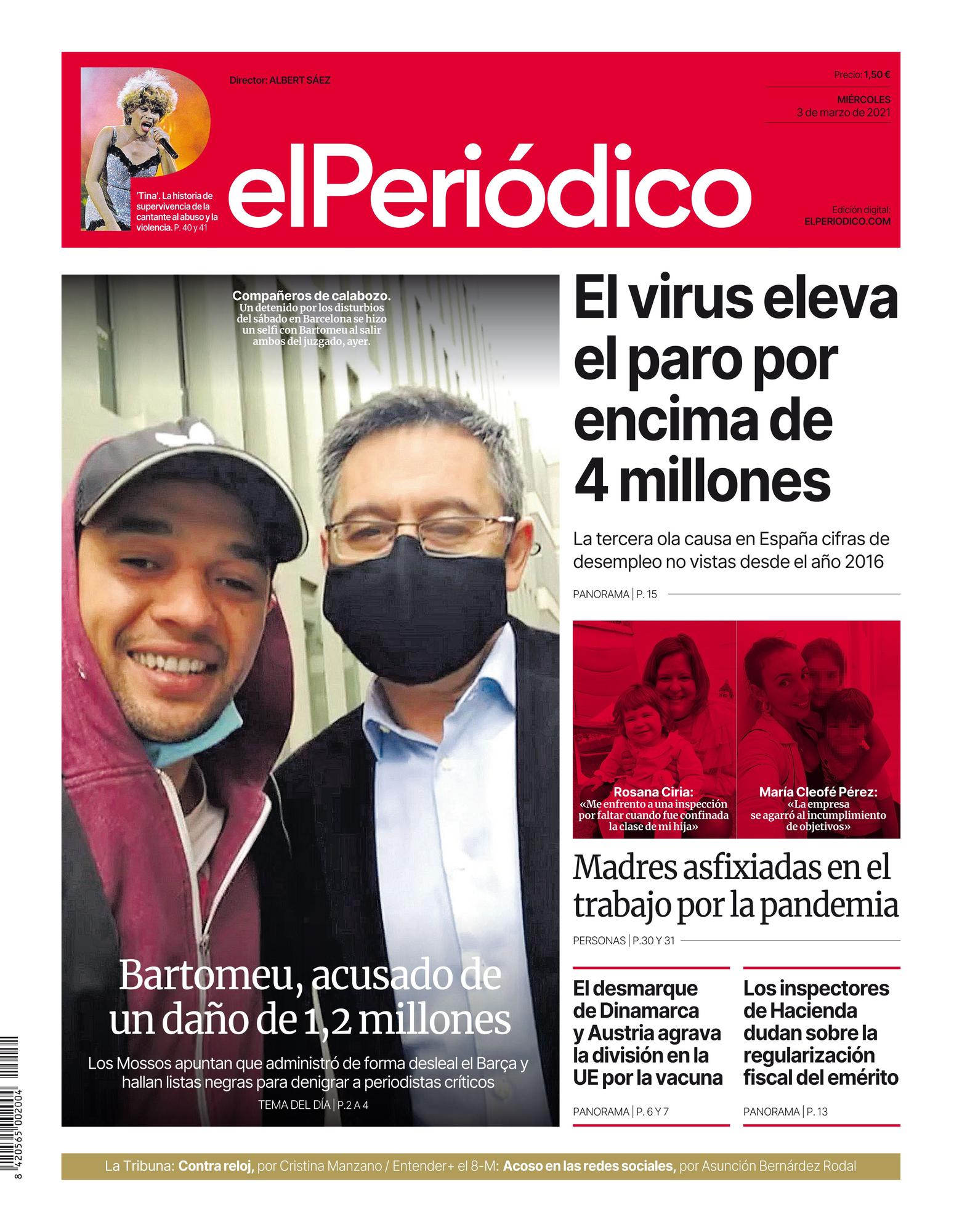 La portada de EL PERIÓDICO del 3 de marzo de 2021