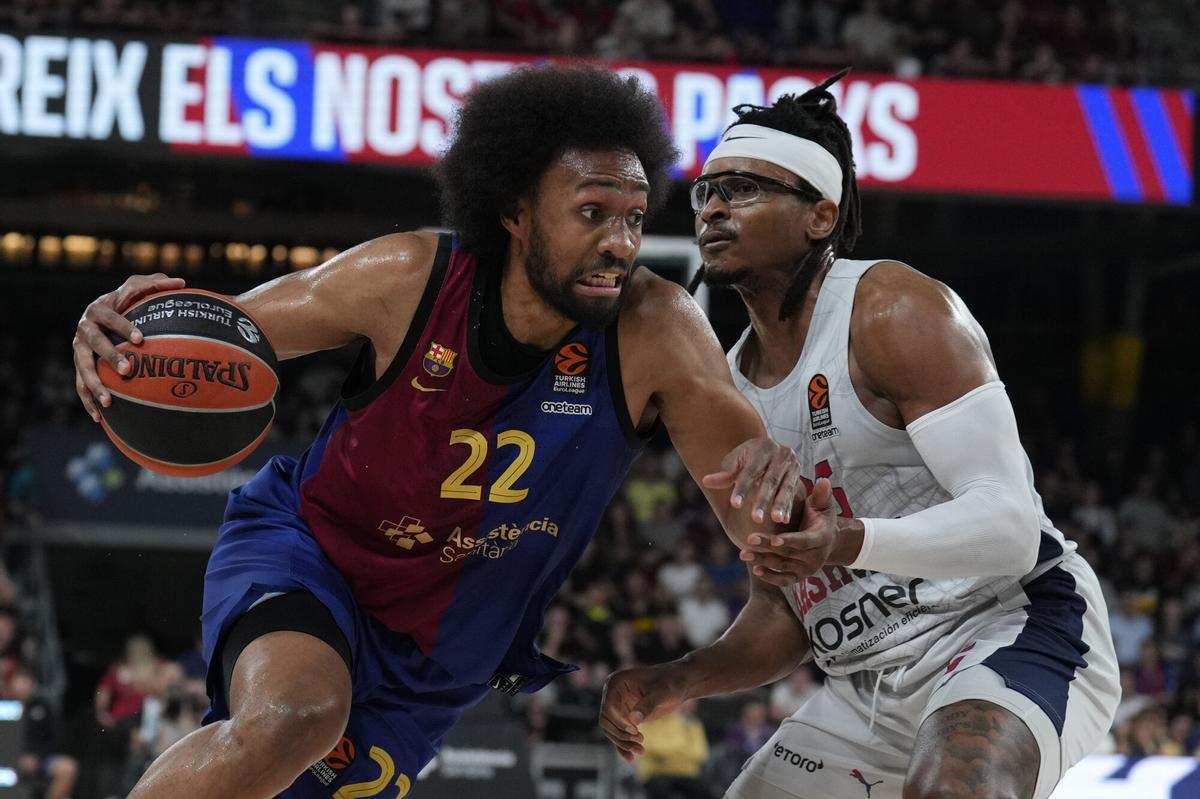 El alero estadounidense del Barcelona Jabari Parker, en un partido con el Barça.