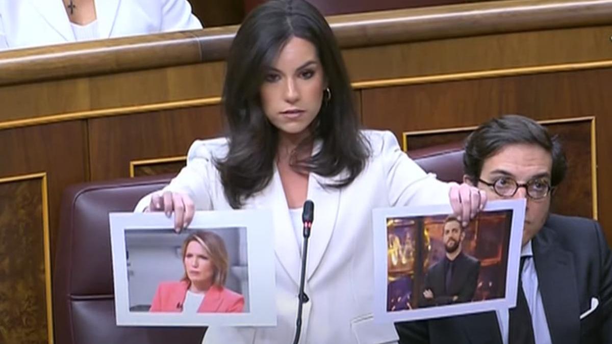 Pepa Millán muestra imágenes de Silvia Intxaurrondo y David Broncano en el Congreso.
