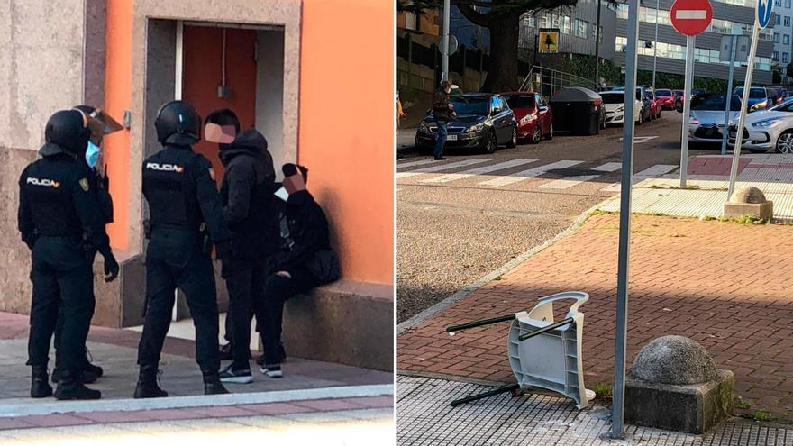 La Policía Nacional identifica a dos personas en la zona. Desperfectos cerca de Balaídos.