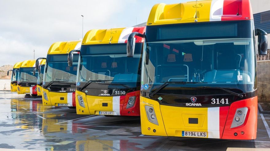 Varios autobuses TIB.