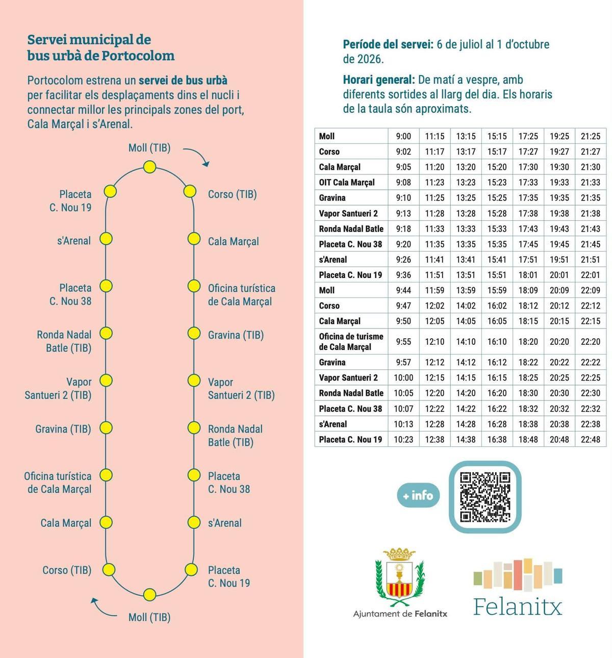 Horarios del nuevo bus urbano de Portocolom.