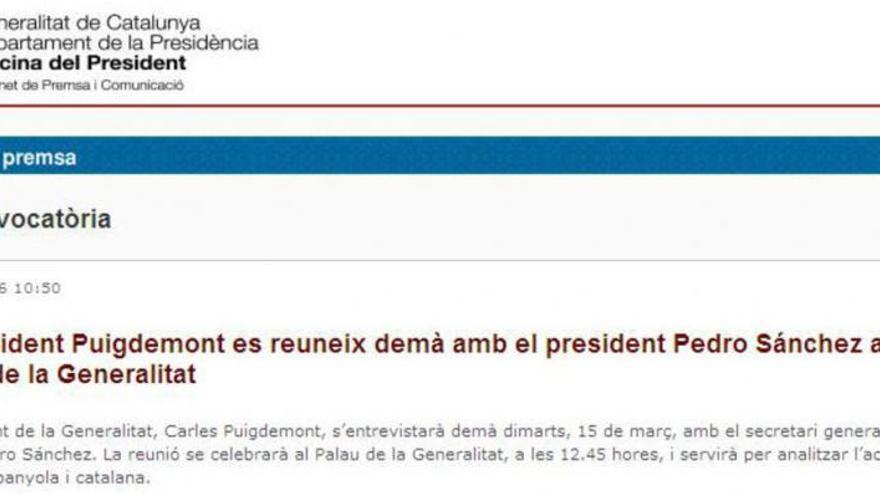 La Generalitat inviste presidente por error a Pedro Sánchez