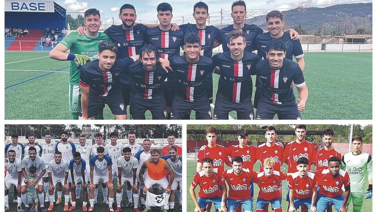 Tres clásicos del fútbol provincial: Benicasim (arriba), Segorge (abajo izquierda) y Borriol (abajo derecha), quieren resurgir.