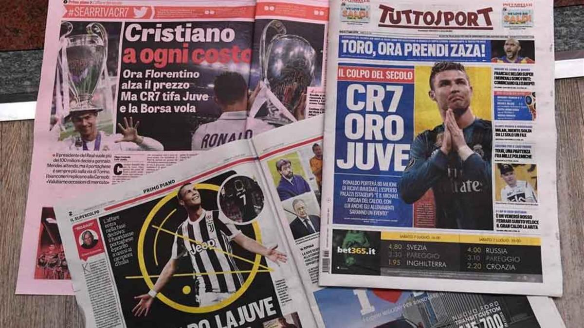 La prensa deportiva italiana sitúa ya a CR7 en la Juve. El Madrid busca sustituto al portugués