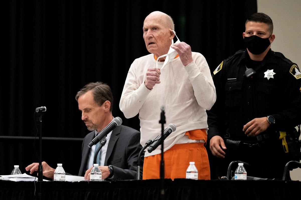 Joseph James DeAngelo, known as the Golden State Killer, apologizes to his victims and the families of the victims he killed more than four decades ago, at his sentencing hearing held at CSU Sacramento in Sacramento, California, U.S. August 21, 2020. Santiago Mejia/Pool via REUTERS