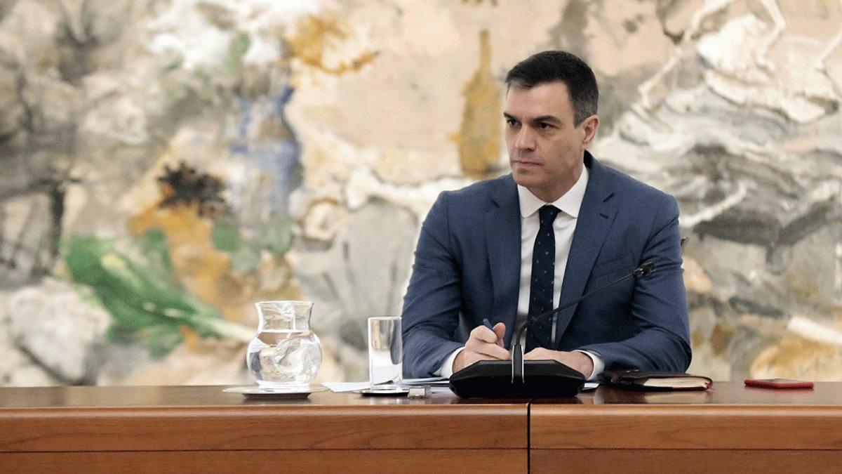 El presidente del Gobierno, Pedro Sánchez, durante la reunión del Comité Técnico de Gestión del Covid-19, en la Moncloa, el 27 de abril