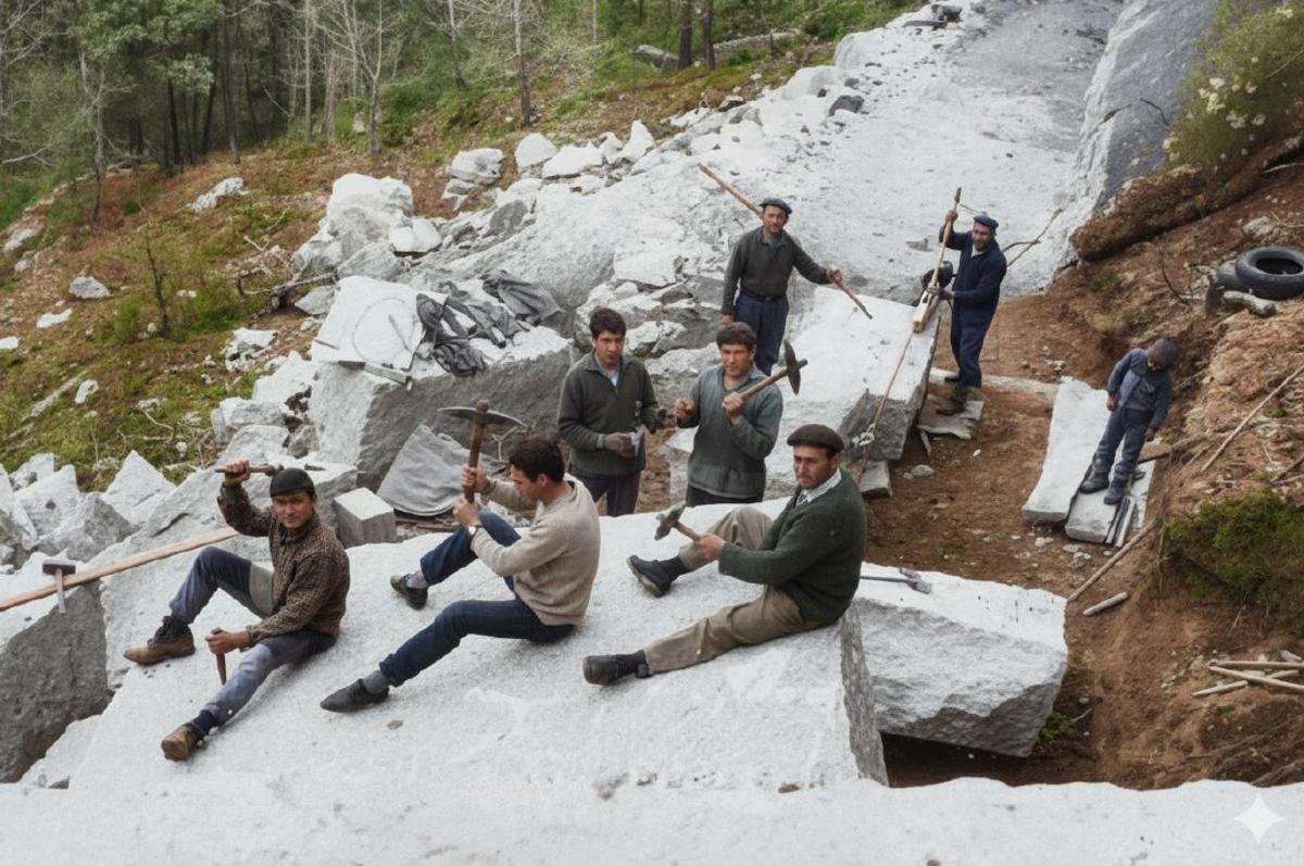«Monteiros» extrayendo piedra de una cantera de O Porriño.