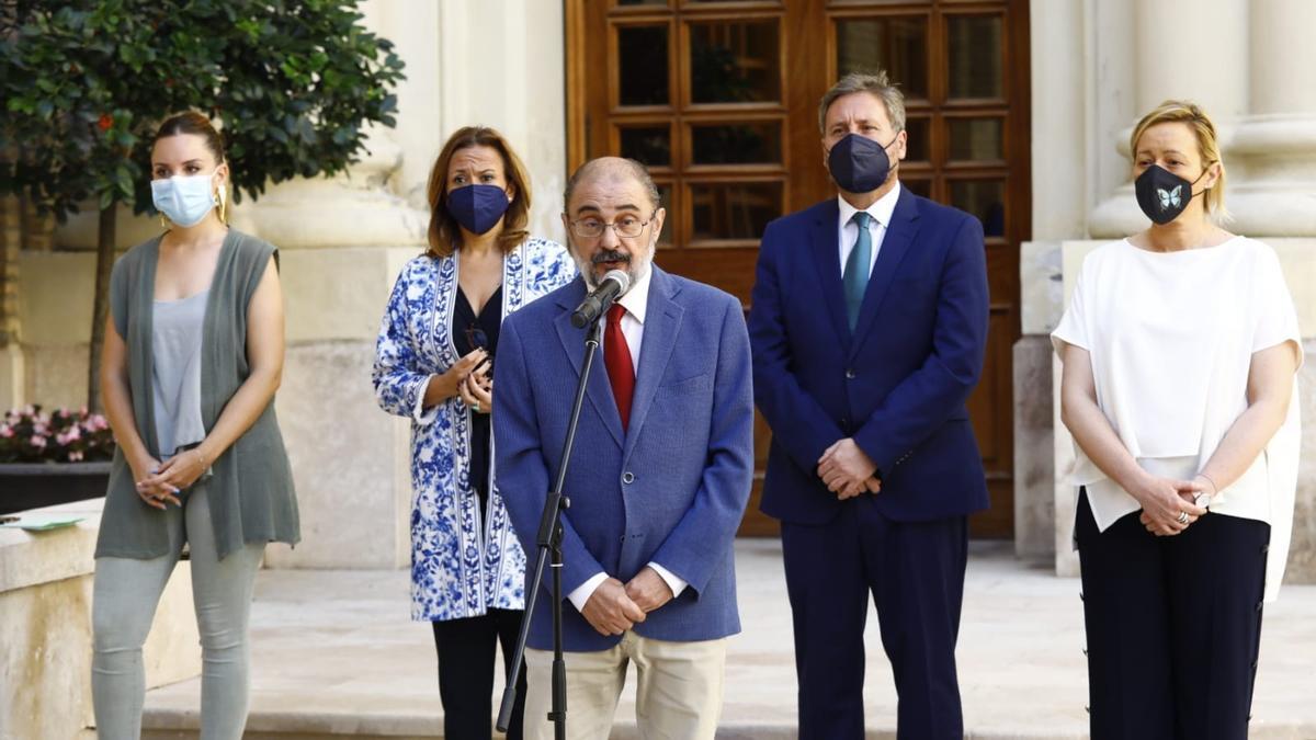 Lambán, en el acto de esta mañana en el Pignatelli.