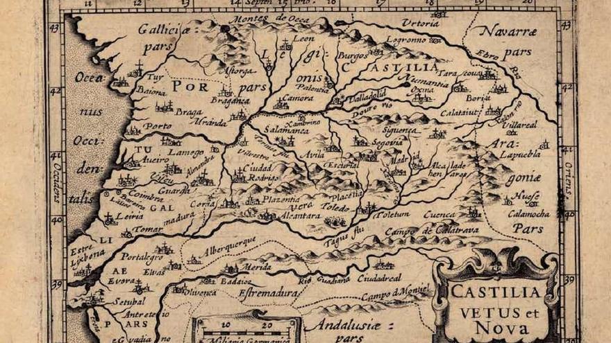 Mapa de Castilla La Vieja, donde aparece Zamora (&quot;Camora&quot;), en el mes de junio del calendario del Instituto Geográfico.