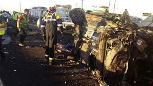 Accidente de trafico multiple ocurrido el 18 de agosto, en el que se vieron implicados 15 vehículos y tres camiones en la A-4 a su paso por Manzanares (Ciudad Real).