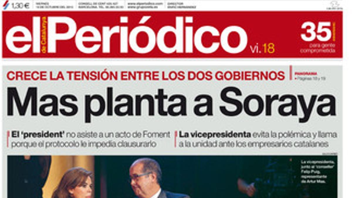 La portada de EL PERIÓDICO (18-10-2013).