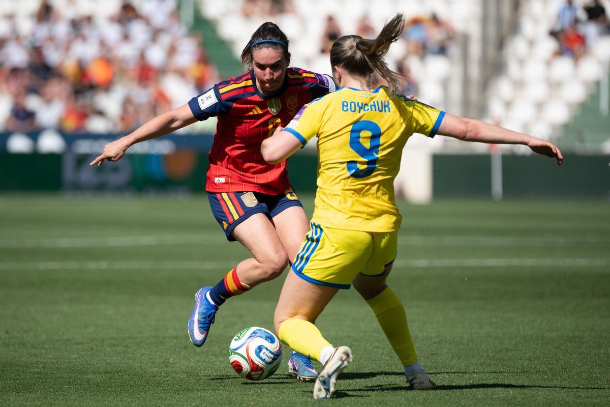 Partido de clasificación para la Copa Mundial Femenino entre España y Ucrania, en imagenes.