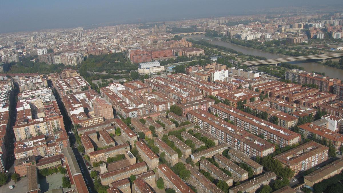 Imagen aérea de las viviendas sindicales, en la zona originaria de Las Fuentes.