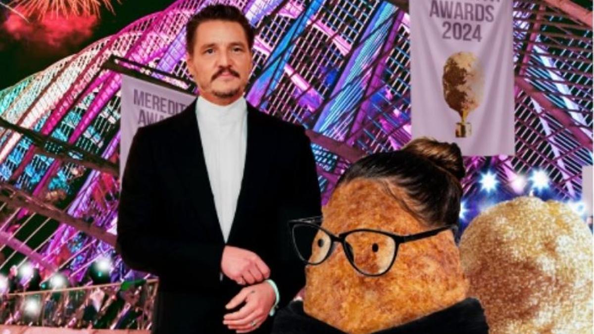 Pedro Pascal con Meredith, la croqueta-asistente de El Tipo que Nunca Cena en Casa.