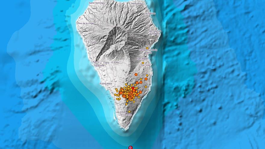 Localización de los terremotos localizados en La Palma durante los últimos tres días.